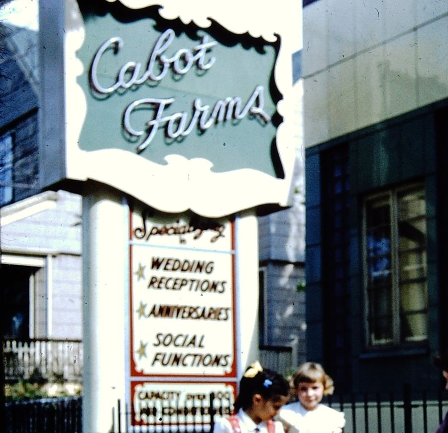 The Cabot Farms sign advertising Wedding Receptions, Anniversaries & Social Functions